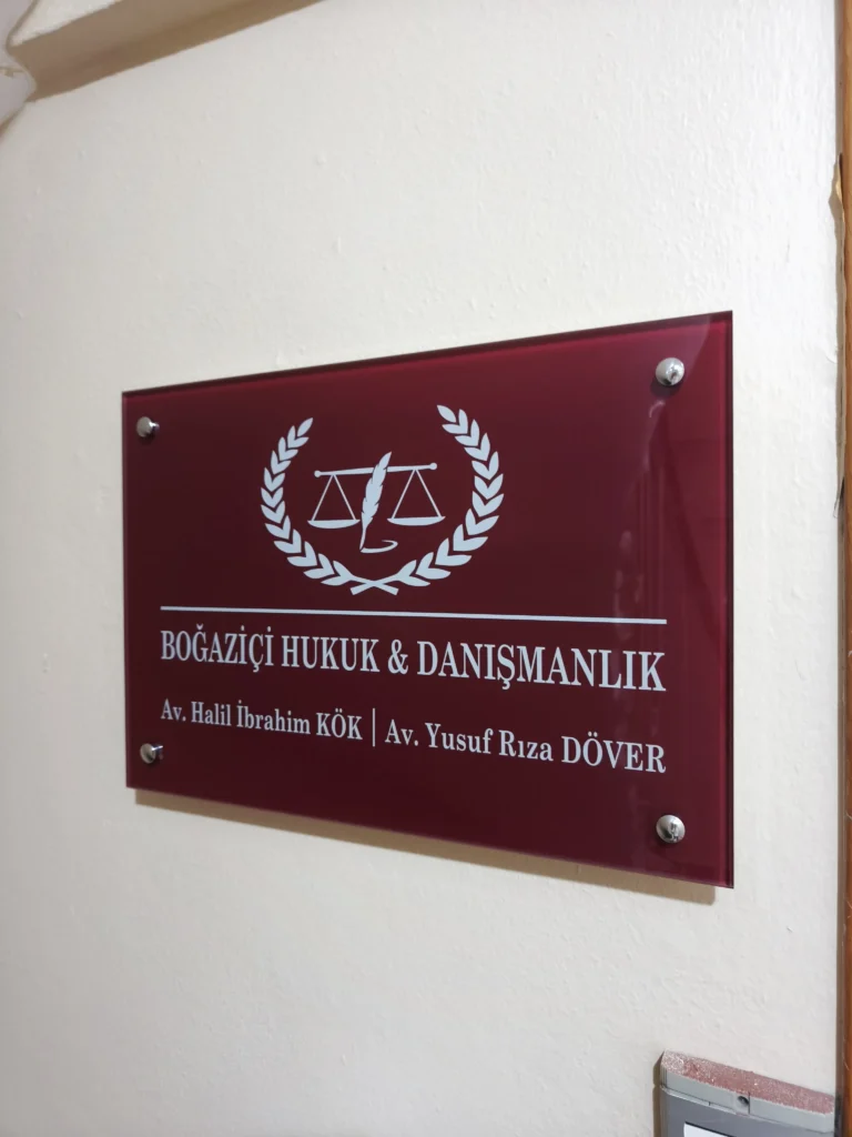 Avukat ofis kapı giriş cam tabela - Garant Cam